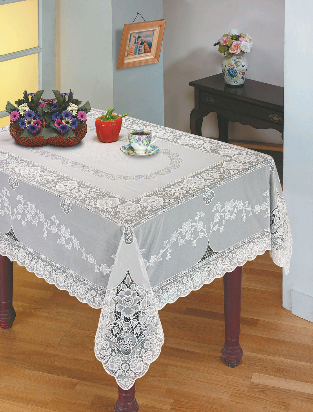 VL 6700 WH-4 VALUE TABLECLOTHS VINYL LACE